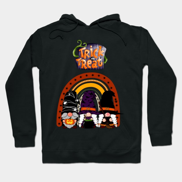 3 Gnomes With Rainbow Halloween Trick or Treat Hoodie by Adam4you